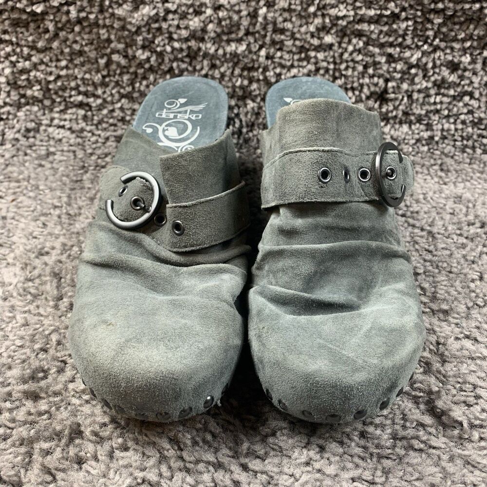 Dansko Women's Clogs Nadine 39 8.5-9 Studs Gray Suede Chunky Heel Slip On Mules